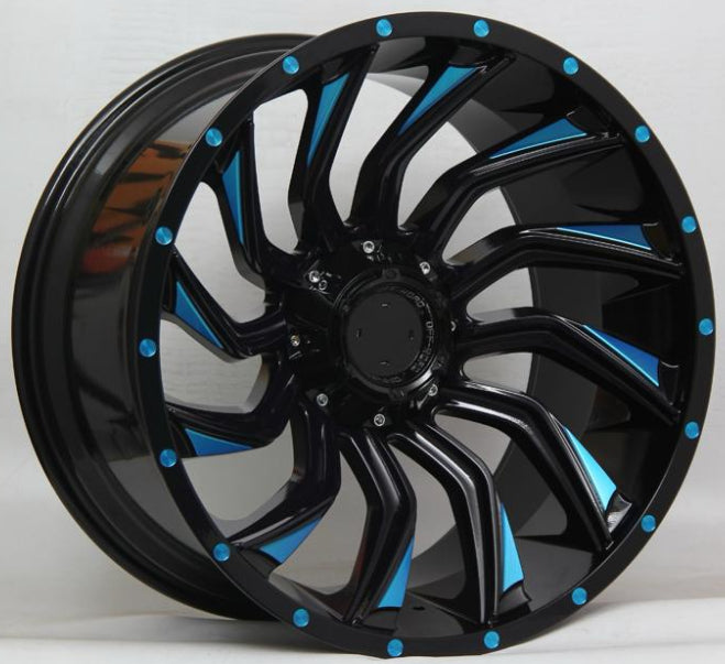 R1 Wheels 22 inç 6*139.7 ET-44 Siyah-Mavi Jant Takımı (J-3614) - KolayOto