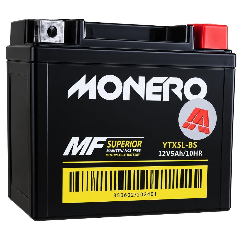 Monero 12V 5 Ah YTX5L-BS Alçak Yatık Tip Motosiklet Aküsü