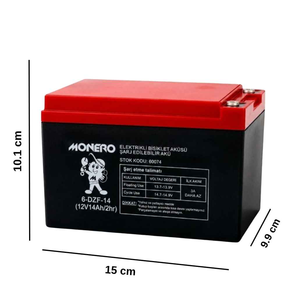 Monero 12V 14 Ah Yatık Tip E-Bike Elektrikli Bisiklet Aküsü