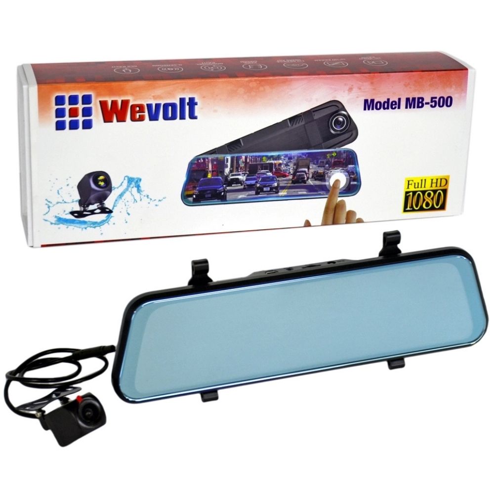 NYF MB-500 Wevolt DVR 10 inç Dikiz Ayna Ekranlı Çift Kameralı (128 GB Destekli) Kayıt Cihazı