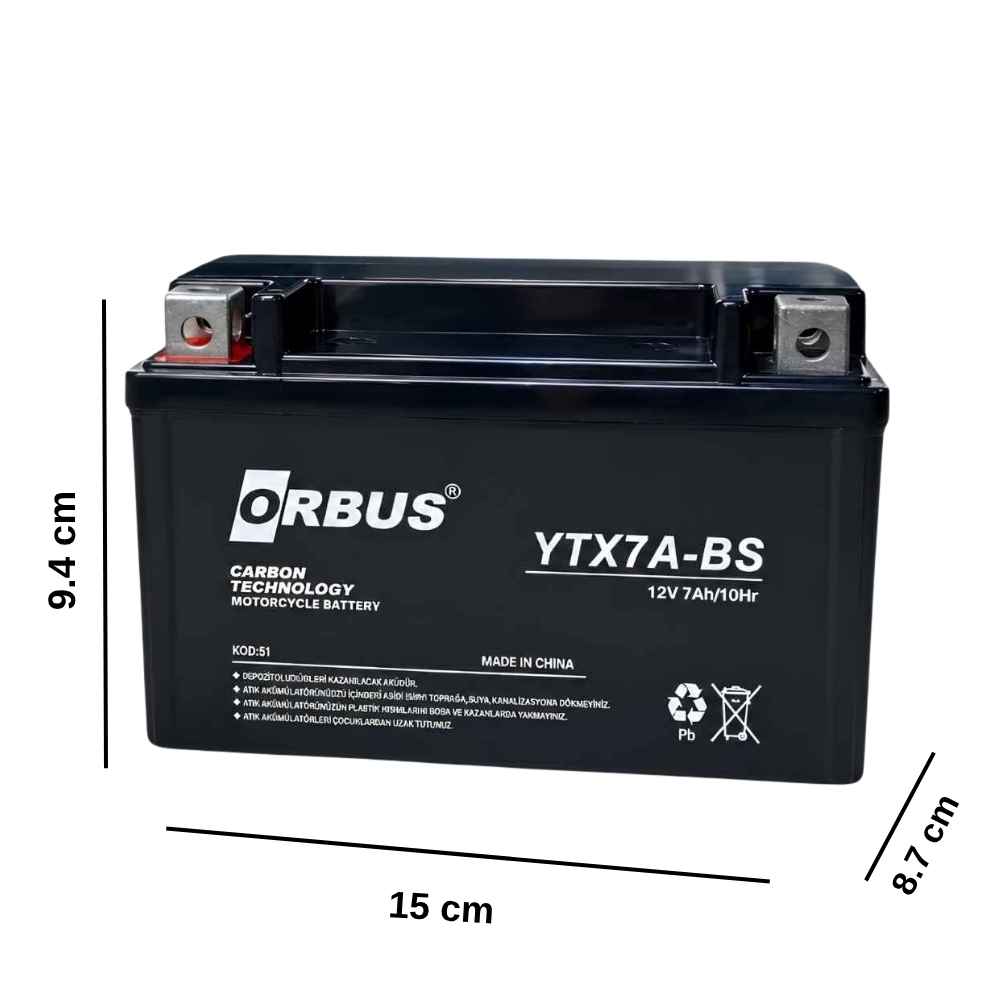 Orbus 12V 7 Ah Alçak Tip Motosiklet Aküsü