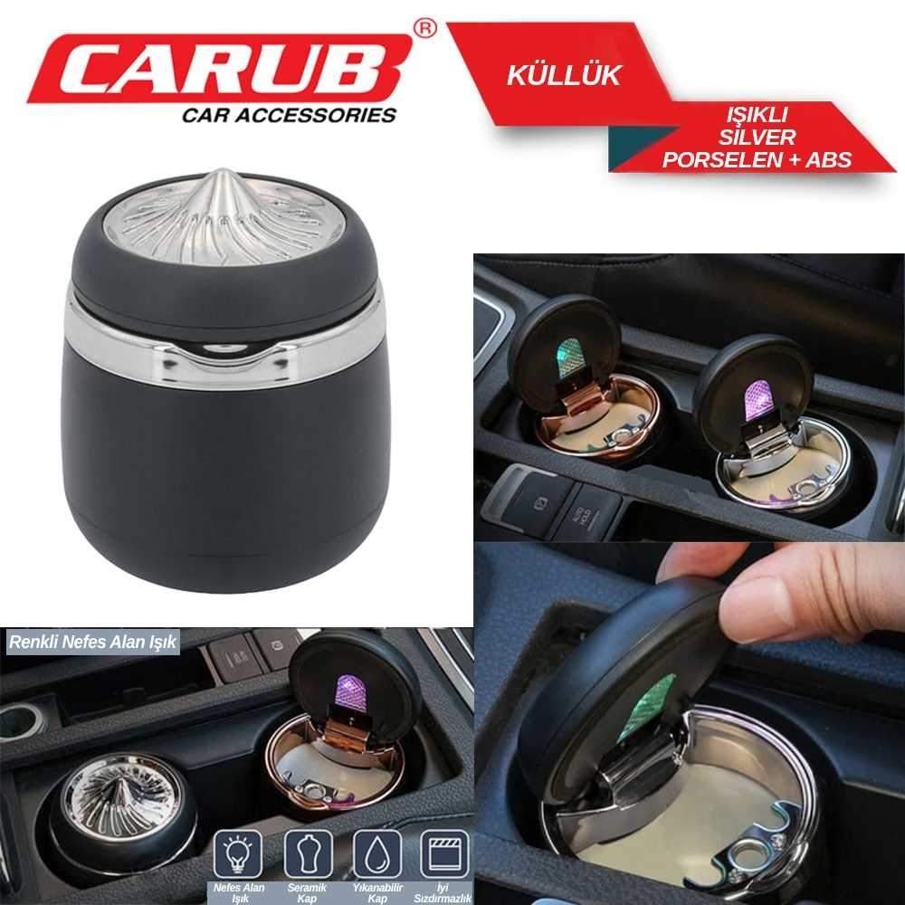 Carub Silver Portatif Seramik Kapaklı Işıklı Küllük