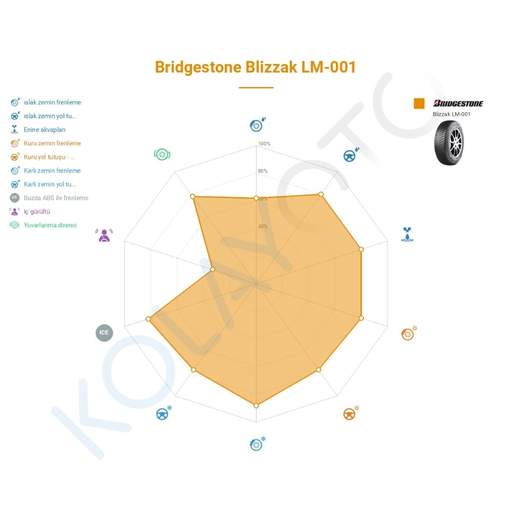 Bridgestone Blizzak LM001 225/45R18 95H XL M+S RFT * Lastiğinin Farklı Sürüş Koşullarına Göre Genel Performans Profili