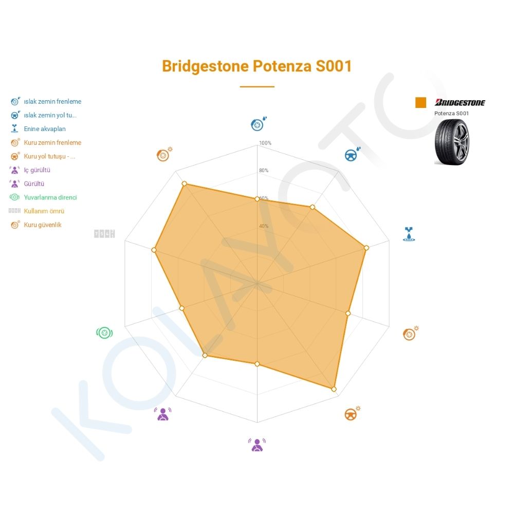 Bridgestone Potenza S001 225/50R17 98W RFT XL * Lastiğinin Farklı Sürüş Koşullarına Göre Genel Performans Profili