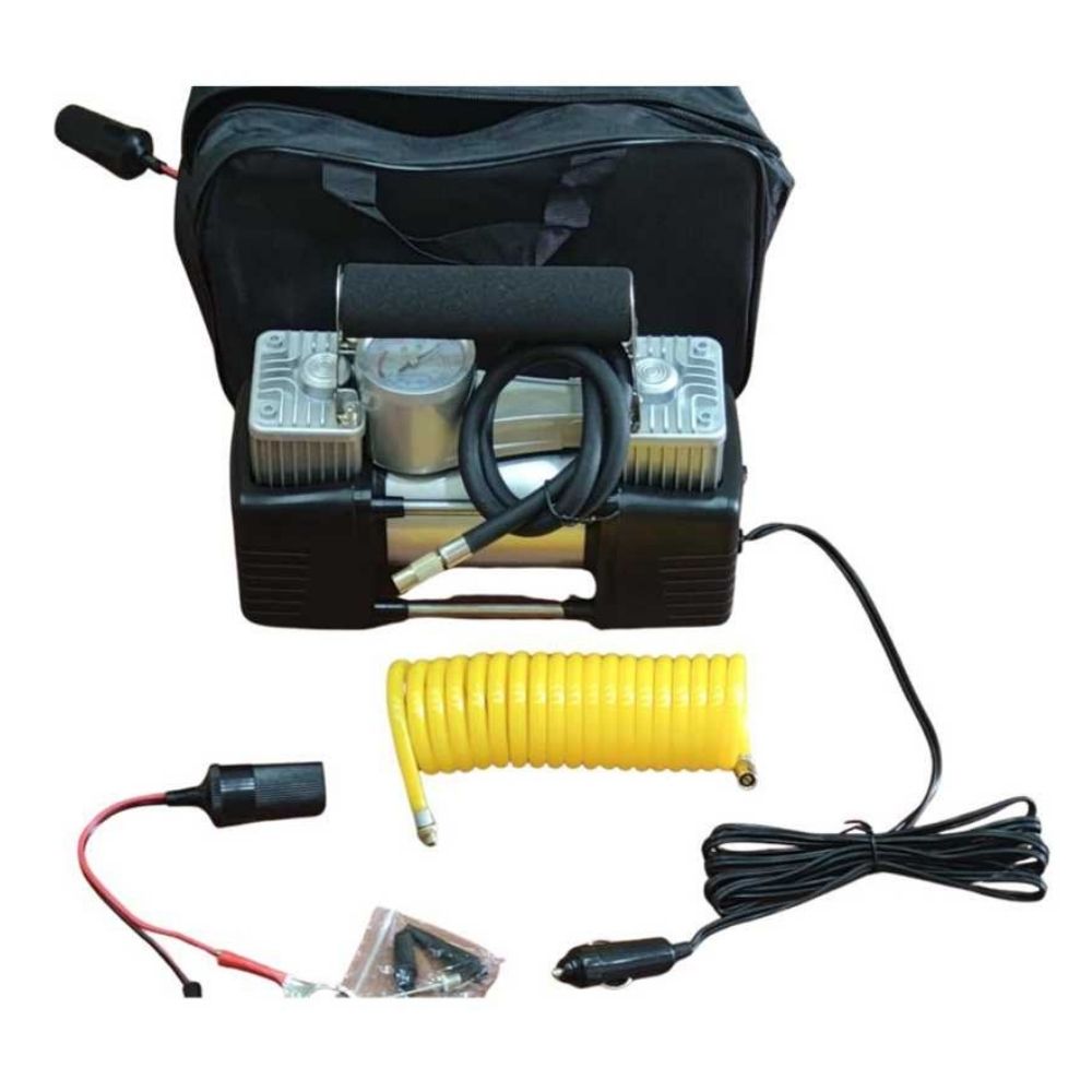 Guard 12V Çift Piston Hava Kompresörü ve Sprial Hortumlu Çantalı Set