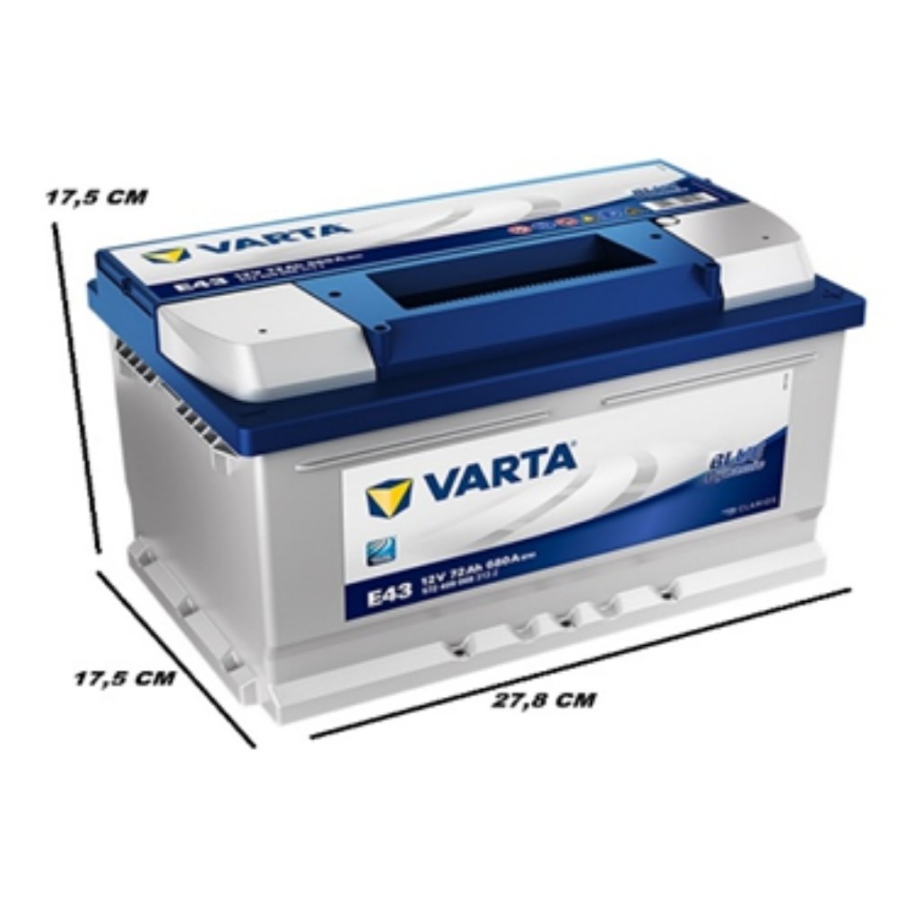 Varta Blue Dynamic E43 12V 72 Ah 680CCA Alçak Tip Akü Modelleri