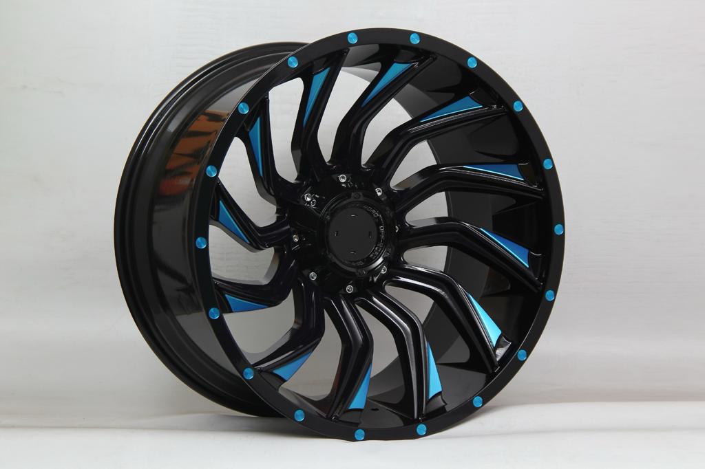 R1 Wheels 22 inç 6*139.7 ET44 Siyah-Mavi Jant Takımı (J-407) - KolayOto