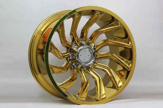 R1 Wheels 22 inç 6*139.7 ET44 Sarı Krom Jant Takımı (J-721) - KolayOto