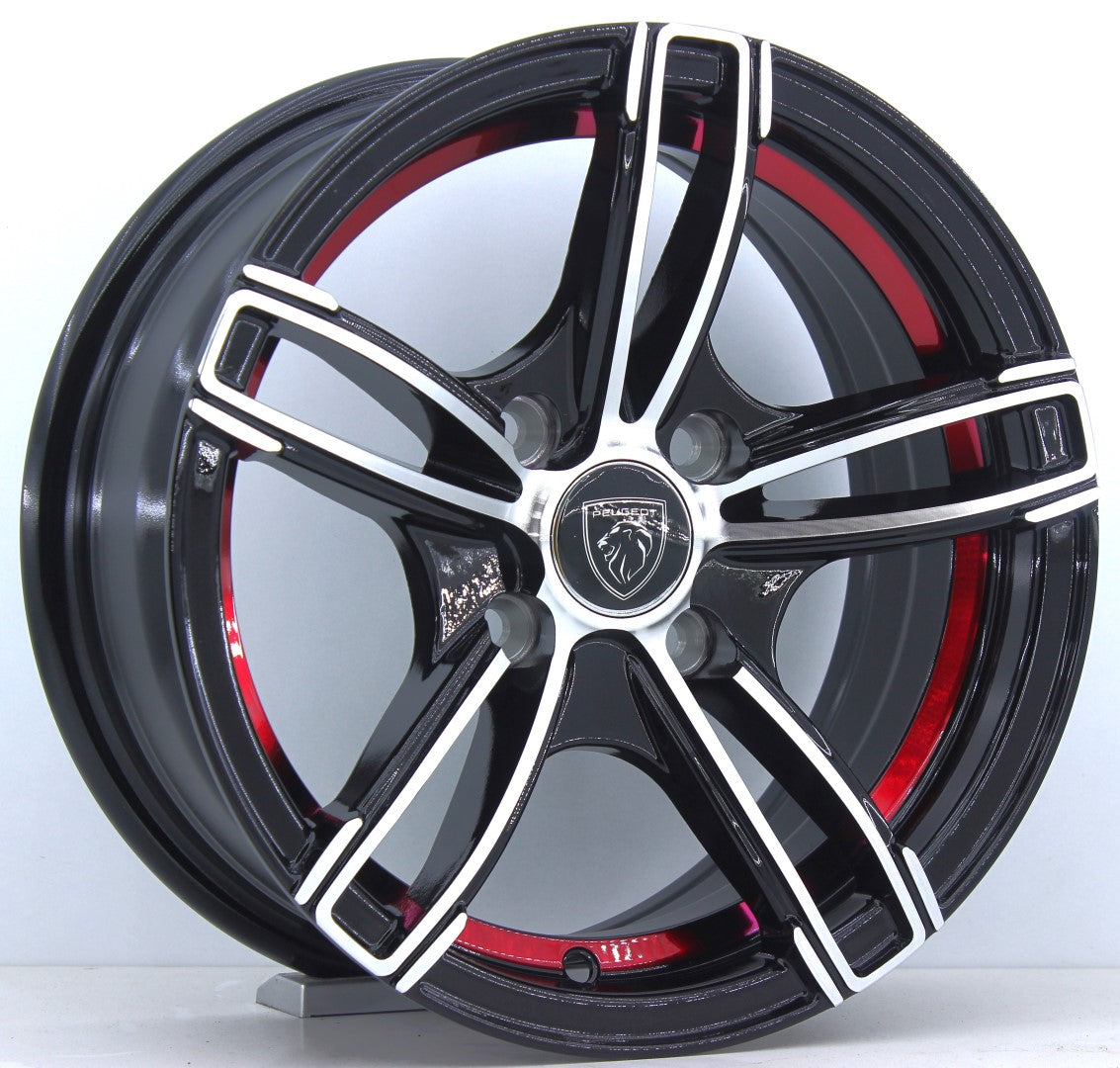 R1 Wheels 14 inç 4*108 ET18 Siyah-Kırmızı Jant Takımı (2331) - KolayOto