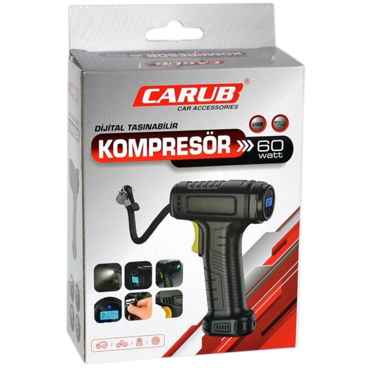 Carub Şarjlı Dijital 12V 60W 120PSI Usb/Type C Hava Kompresörü