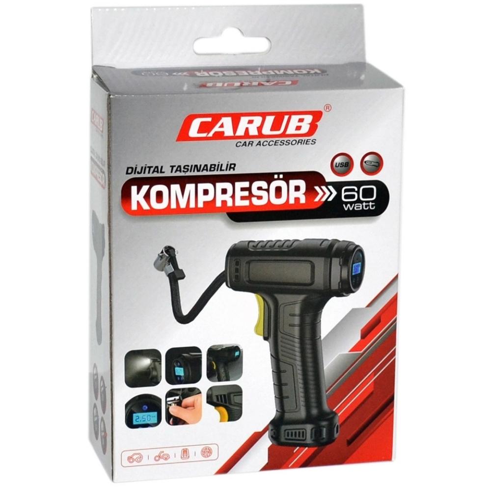 Carub Şarjlı Dijital 12V 60W 120PSI Usb/Type C Hava Kompresörü
