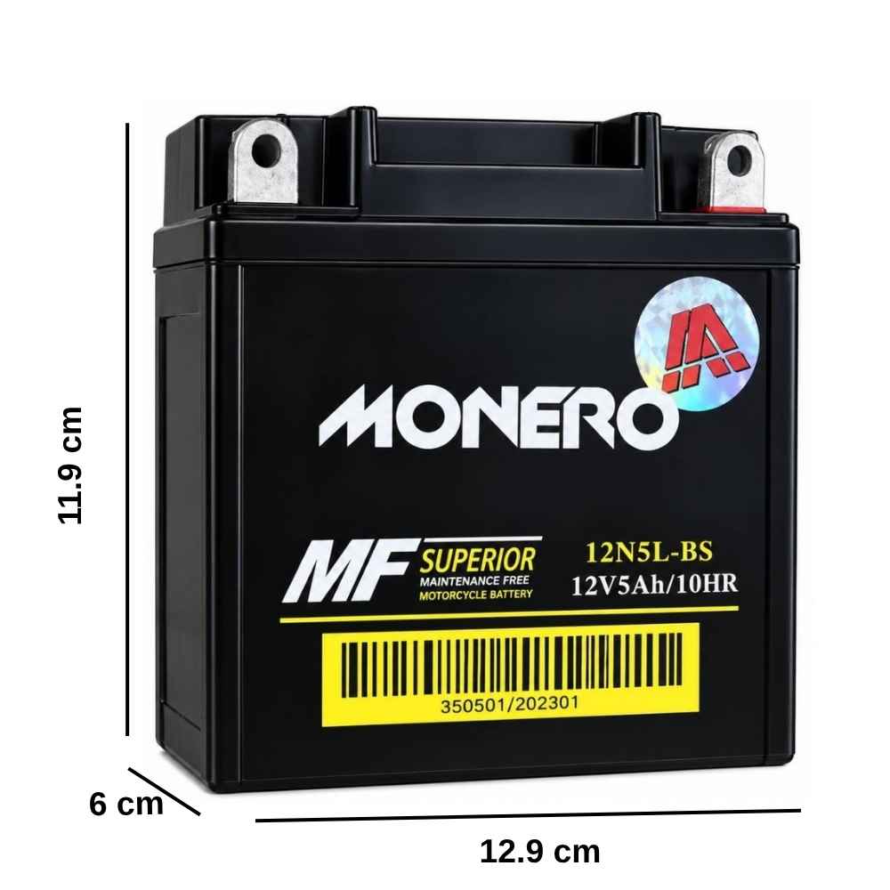 Monero 12V 5 Ah Yüksek/Dik 12N-5L-BS CUP-YBR Motosiklet Aküsü
