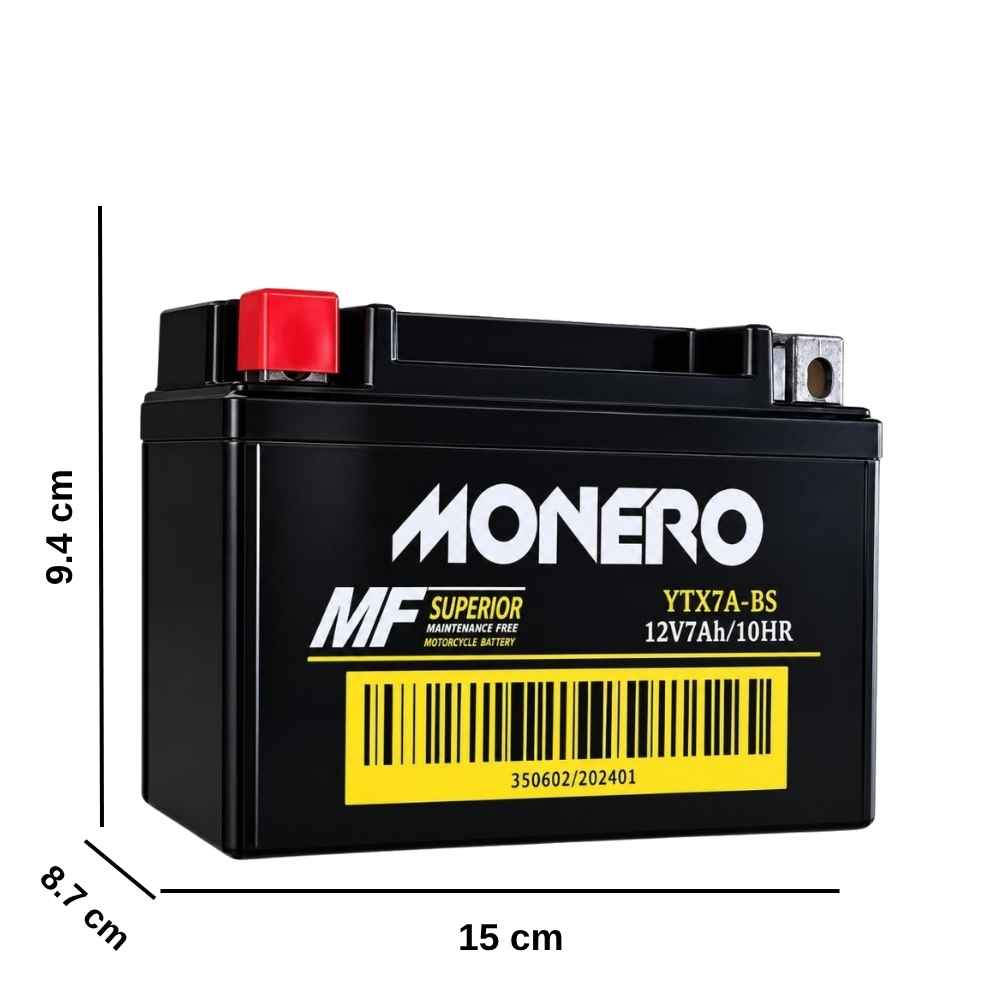 Monero 12V 7 Ah YTX7A Alçak Tip Motosiklet Aküsü