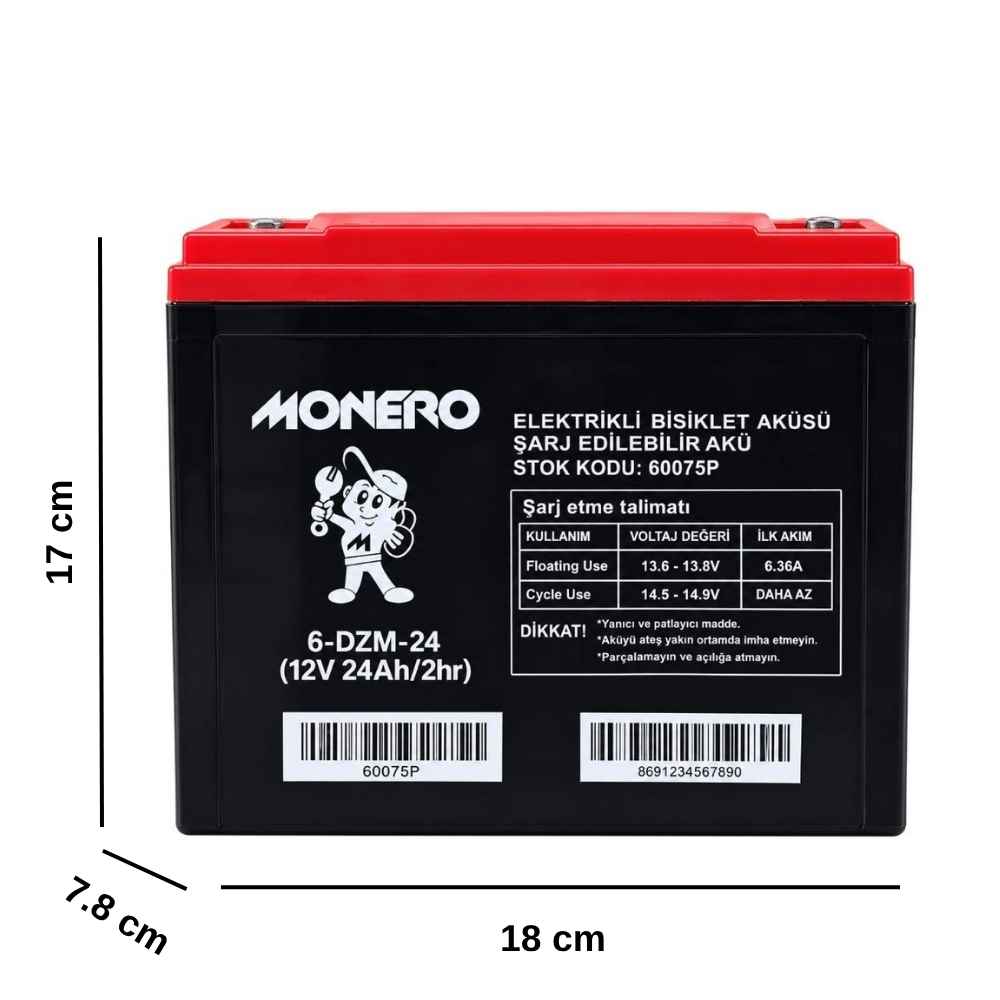 Monero 12V 24 Ah (Dik) Elektirkli Bisiklet Aküsü