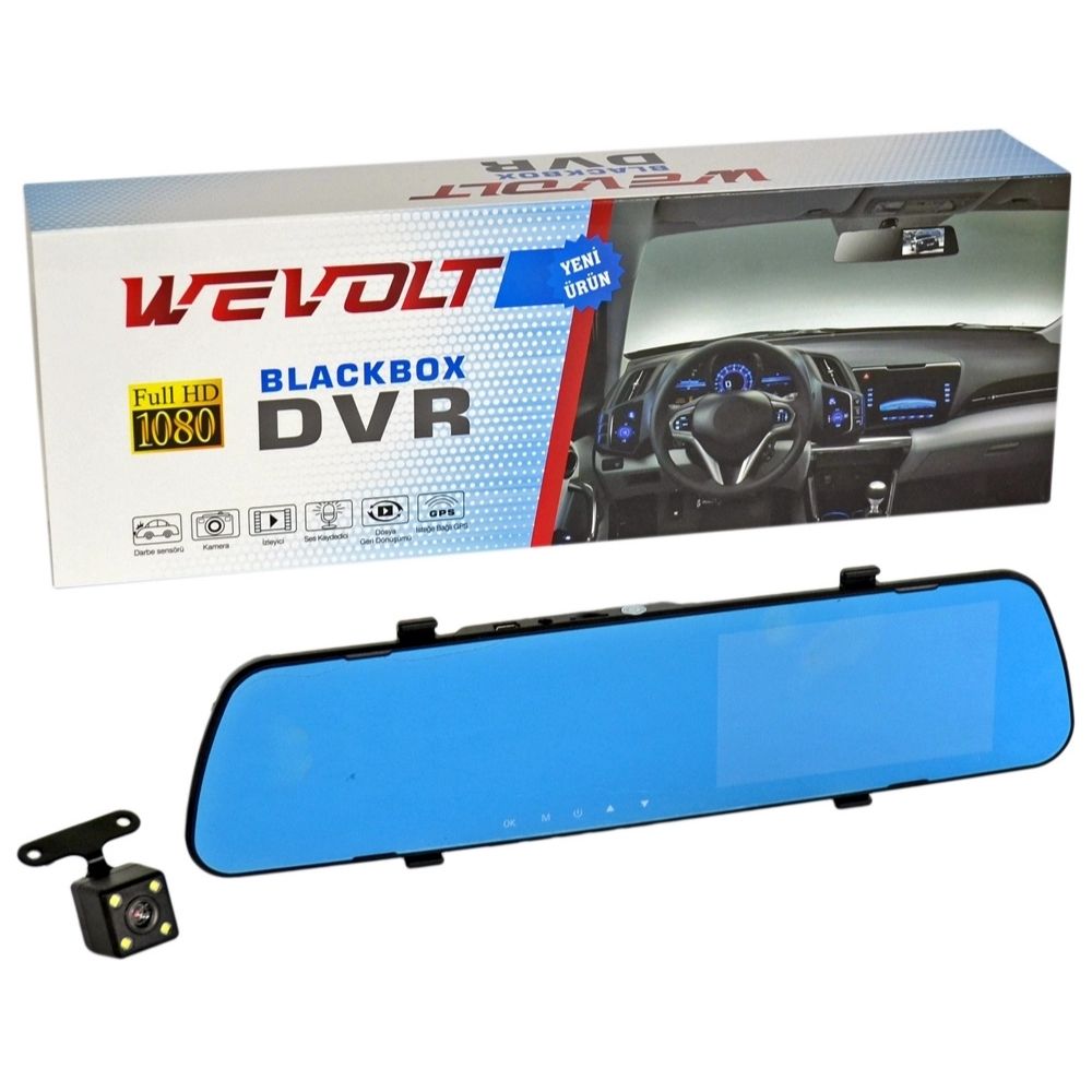NYF MB-600 Wevolt DVR 4.3 inç Dikiz Ayna Ekranlı Çift Kameralı (32 GB Destekli) Araç İçi Kayıt Cihazı