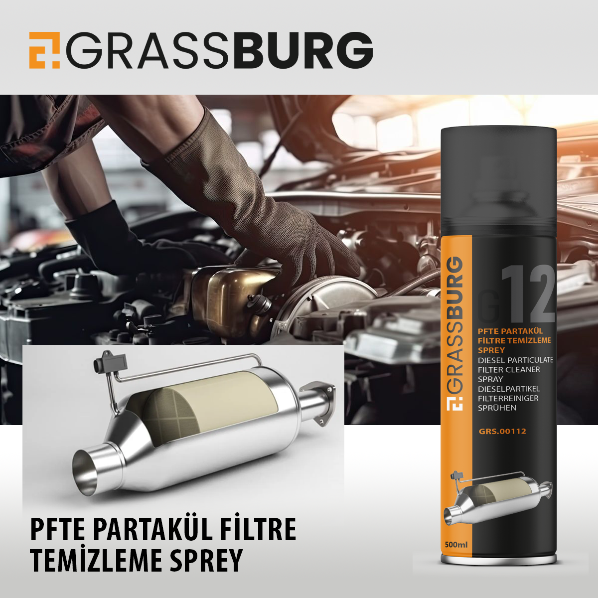 GrassBurg Pfte Partikül Filtre Temizleme Spreyi (500 Ml) - 00112 - KolayOto