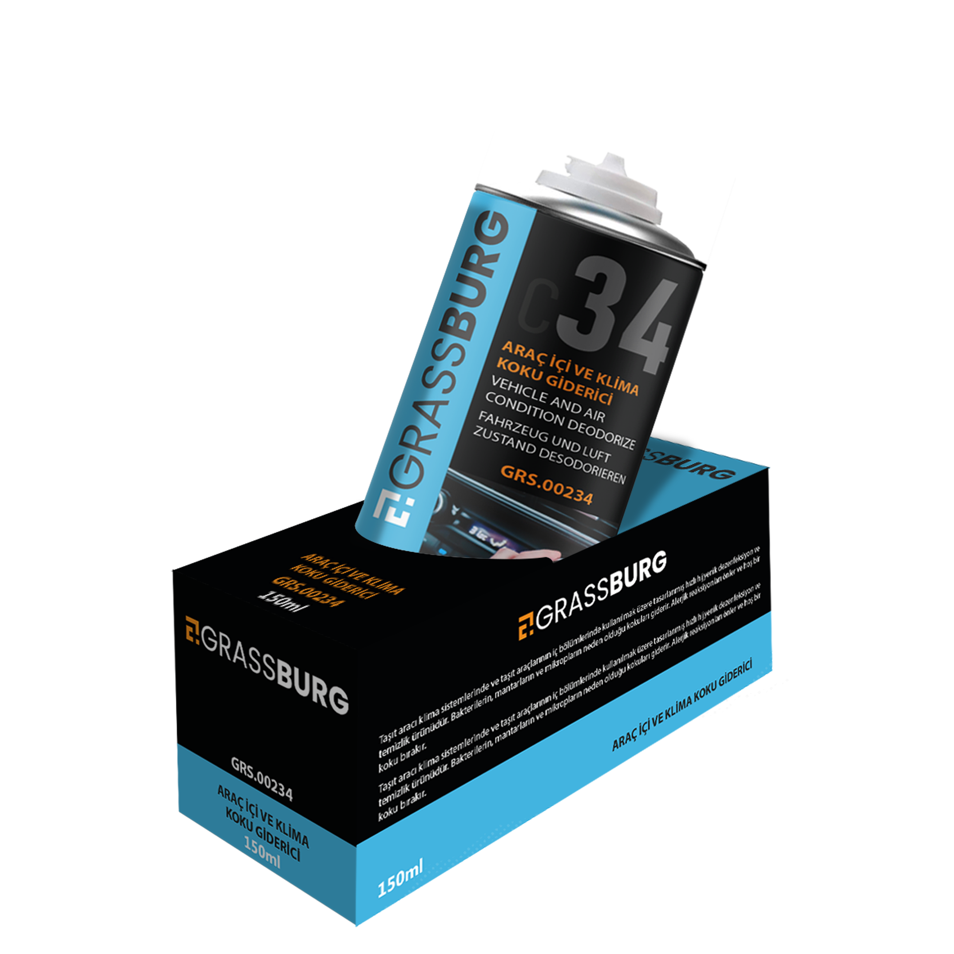 GrassBurg Araç İçi Ve Klima Koku Giderici - Aqua Fres Spreyi (150 Ml) - 00235 - KolayOto