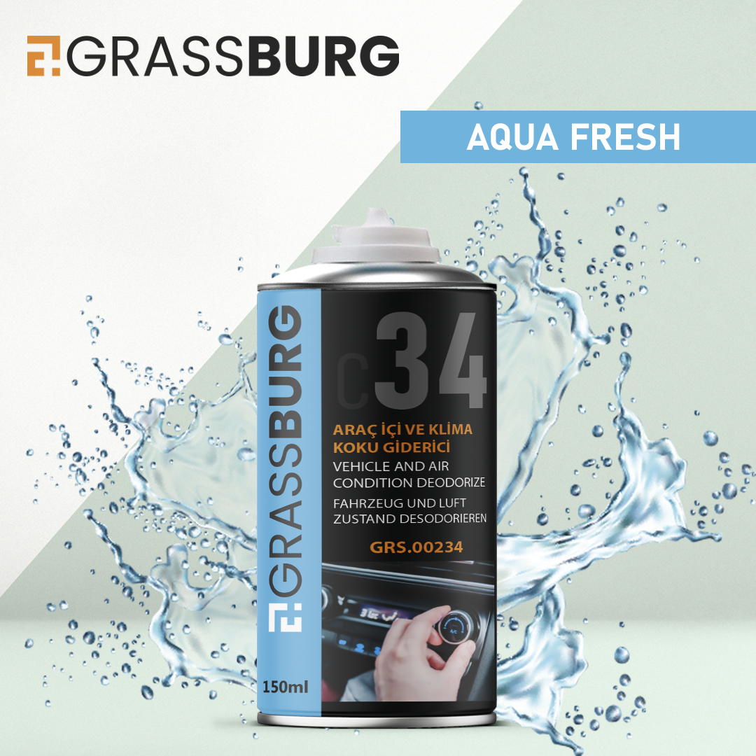 GrassBurg Araç İçi Ve Klima Koku Giderici -  Aqua Fres Spreyi (150 Ml) - 00235 - KolayOto