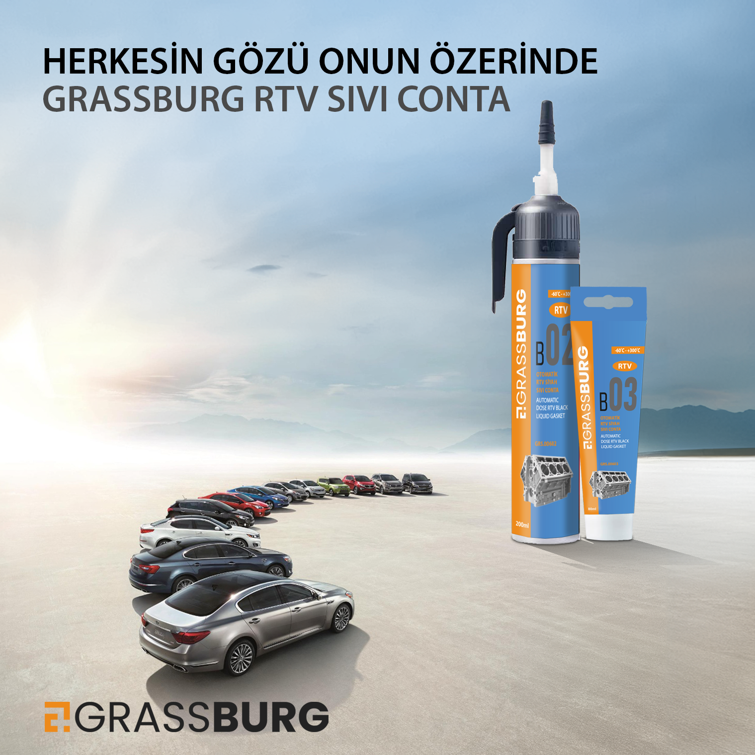 GrassBurg Otomatik Rtv Gri Sıvı Conta (200 Ml) - 00601 - KolayOto