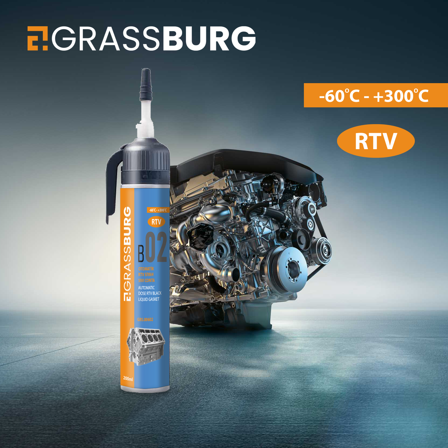 GrassBurg Otomatik Rtv Siyah Sıvı Conta (200 Ml) - 00602 - KolayOto