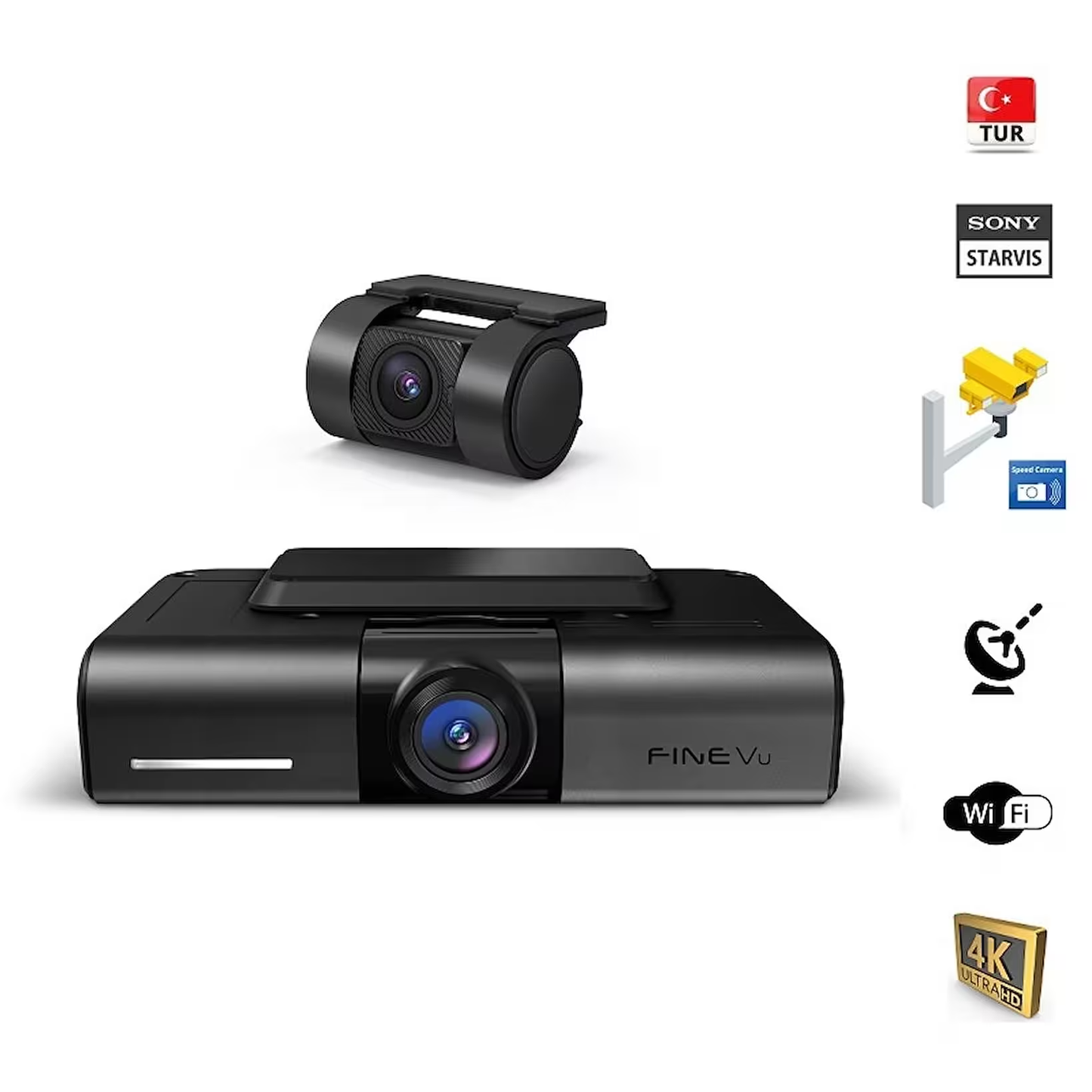 Finevu GX4K Ultra HD 4K 2ch Wi-Fi Türkçe 2 Kameralı Araç Kamerası - KolayOto