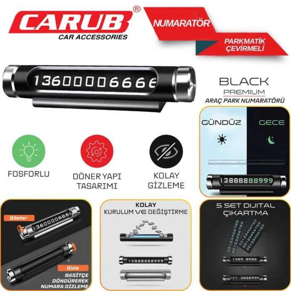 Carub Aç-Kapa Cep No Çevirmeli Mıknatıslı Siyah Numaratik