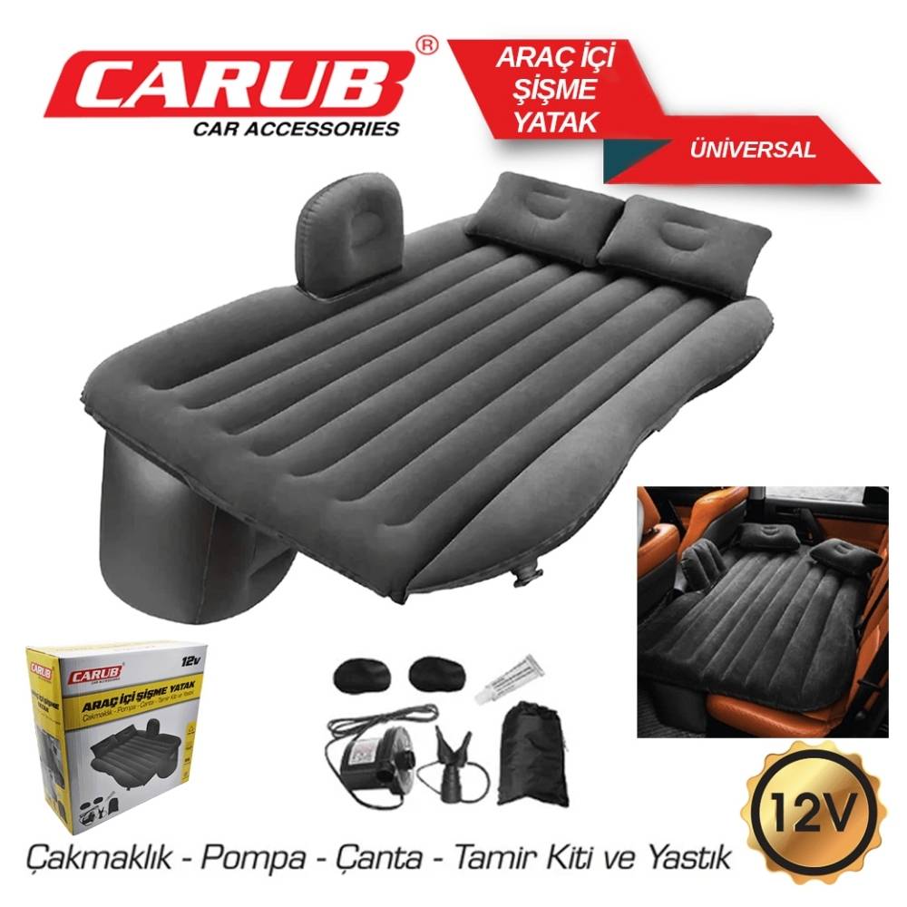 Carub 12V Pompalı Şişme Seyahat Yatağı ve Yastık Seti