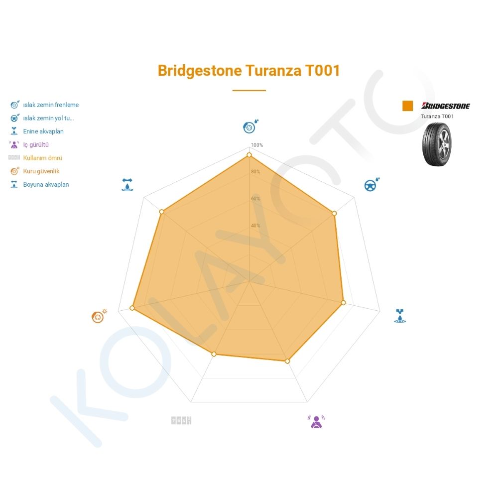 Bridgestone Turanza T001 225/55R17 97W RFT * Lastiğinin Farklı Sürüş Koşullarına Göre Genel Performans Profili