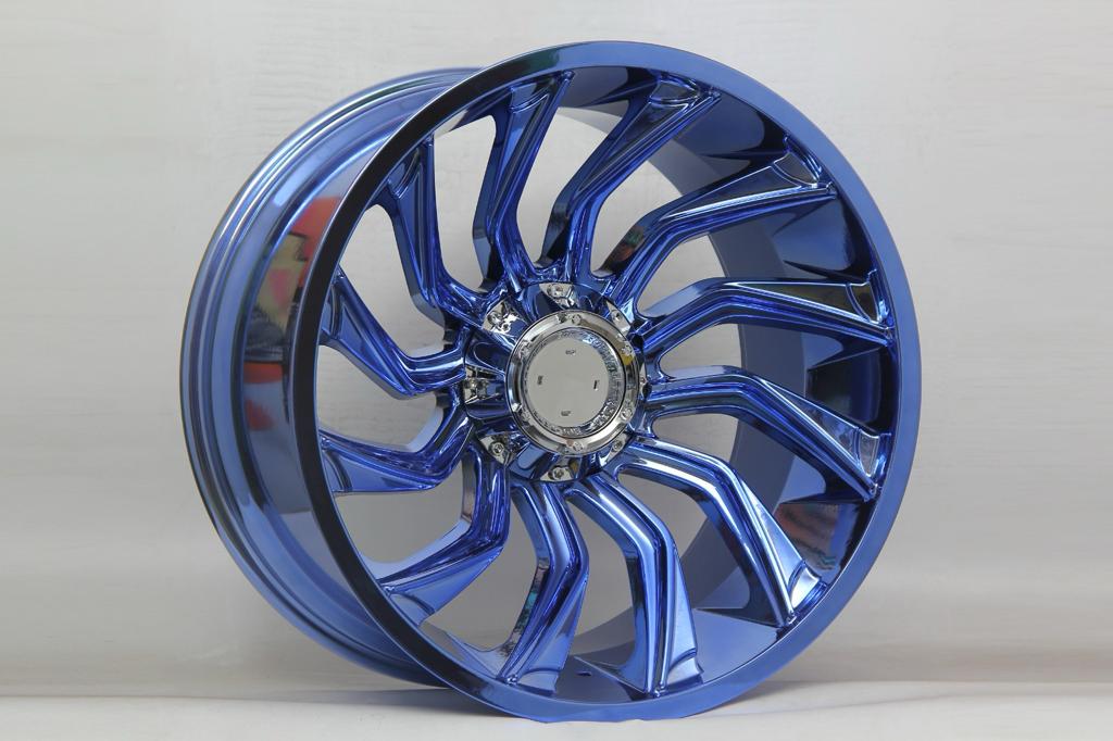 R1 Wheels 22 inç 6*139.7 ET44 Mavi Krom Jant Takımı (J-888) - KolayOto