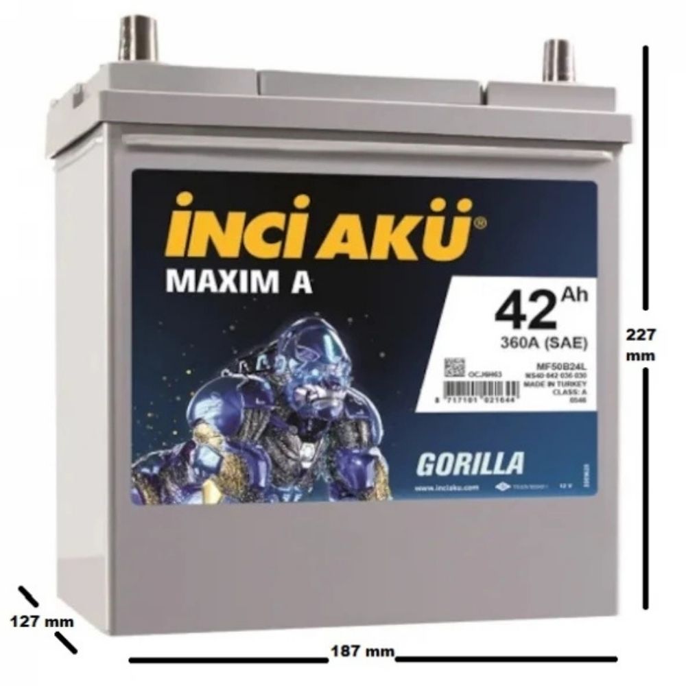 İnci Asia 12V 42 Ah İnce Kutup Akü Modelleri
