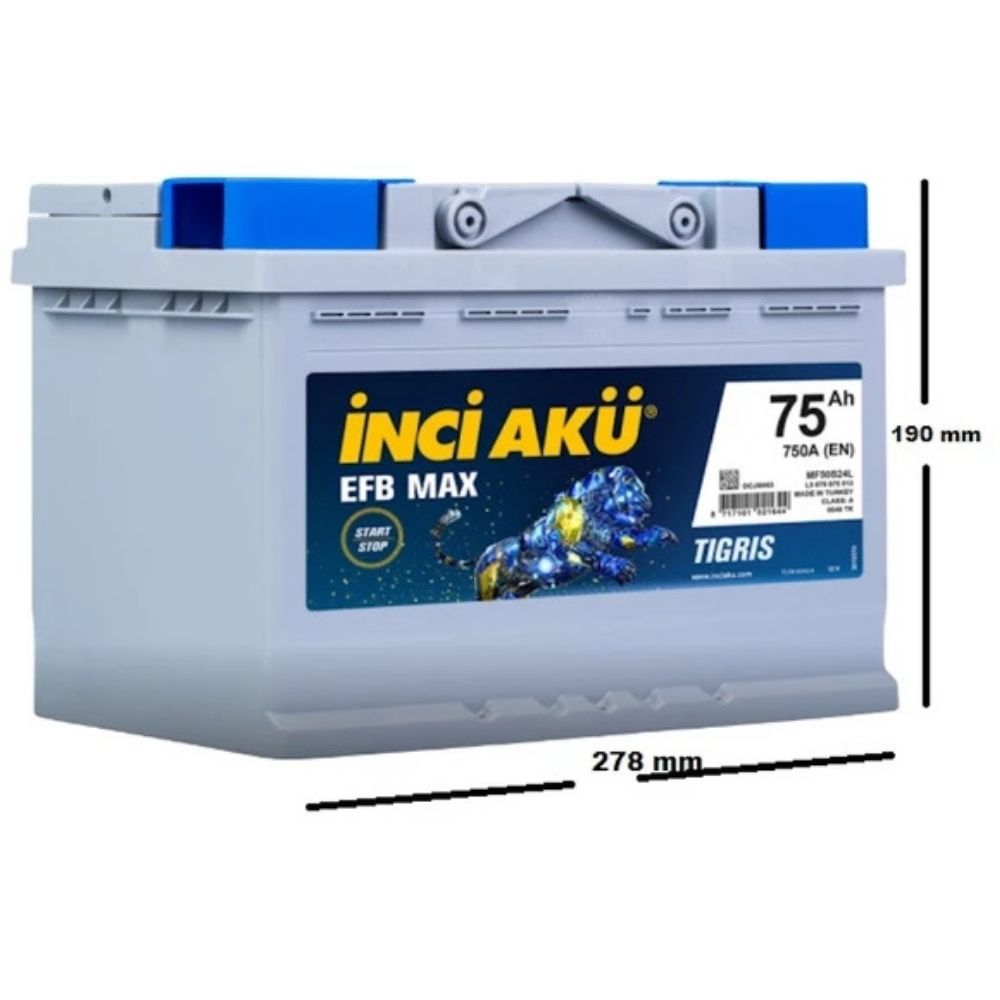İnci Max Tigris EFB Start-Stop 12V 75 Ah Akü Modelleri