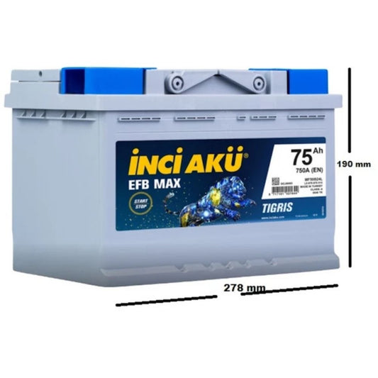 İnci Max Tigris EFB Start-Stop 12V 75 Ah Akü