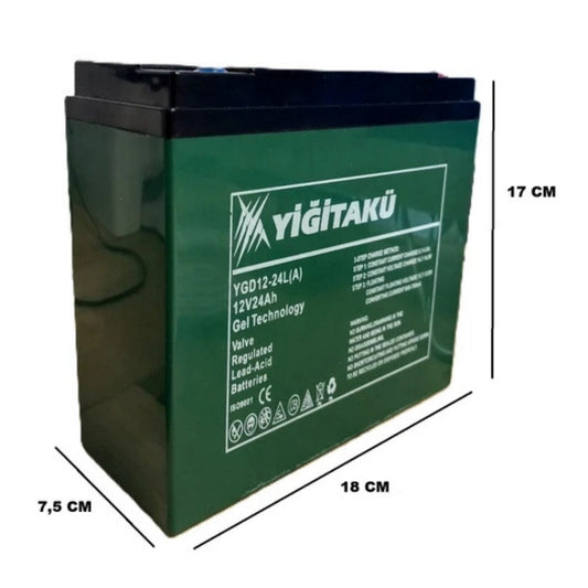 Yiğit Akü 12V 24 Ah Elektrikli Jel Motosiklet Aküsü